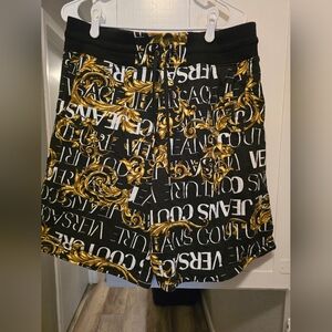 Versace Black and Gold Baroque Print Shorts